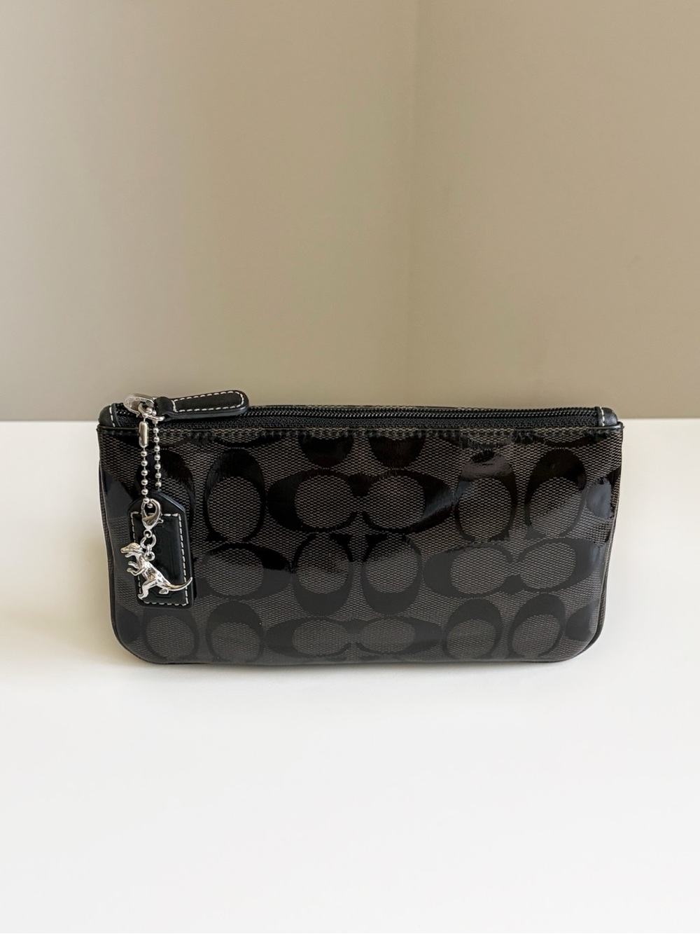 Coach Black and Brown Signature Pouch | Makeup Bag